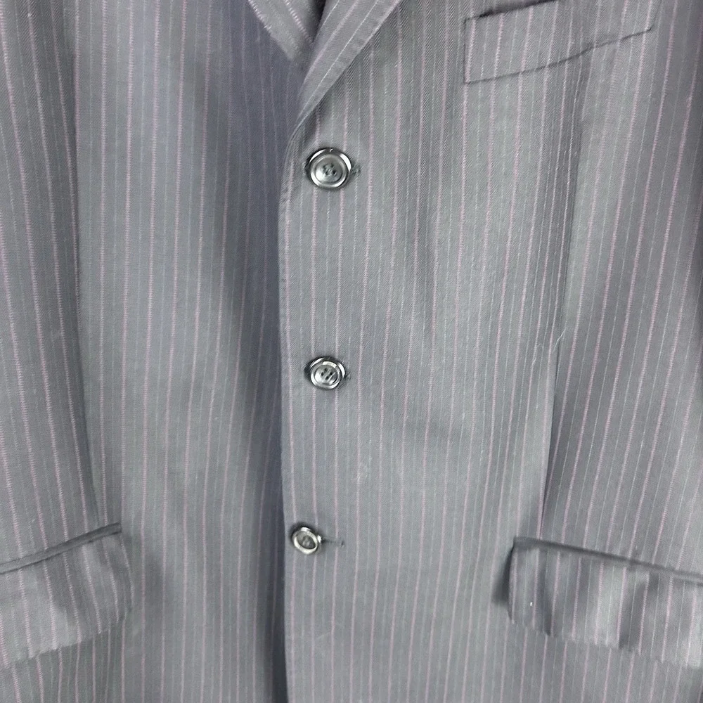 Zanetti Blazer US Size 44 Long Mens Black‎ Purple Pinstripe 100% Wool Super 120